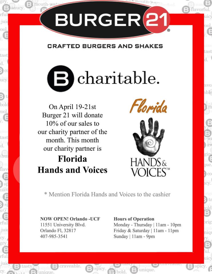 FLORIDA HANDS AND VOICES - BURGER21 FUNDRAISER | NOTHINGBUTCOUNTRY.COM